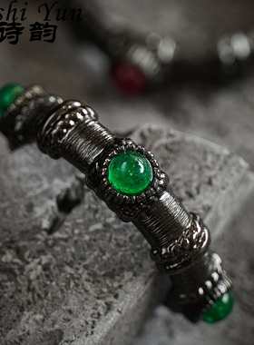 帕诗韵时尚潮流嘻哈欧美风手工拉丝布契拉提黑金工艺戒指个性气质