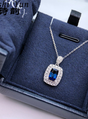 帕诗韵法式奢华宫廷风镶嵌满钻蓝色锆石项链S925纯银华丽聚会饰品