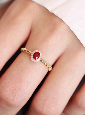 帕诗韵s925纯银镶嵌鸽血红宝石戒指女士ins复古轻奢气质日常通勤