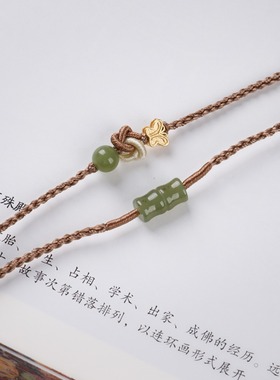 天然和田玉弥勒佛项链S925银蝴蝶编织高级感玉石