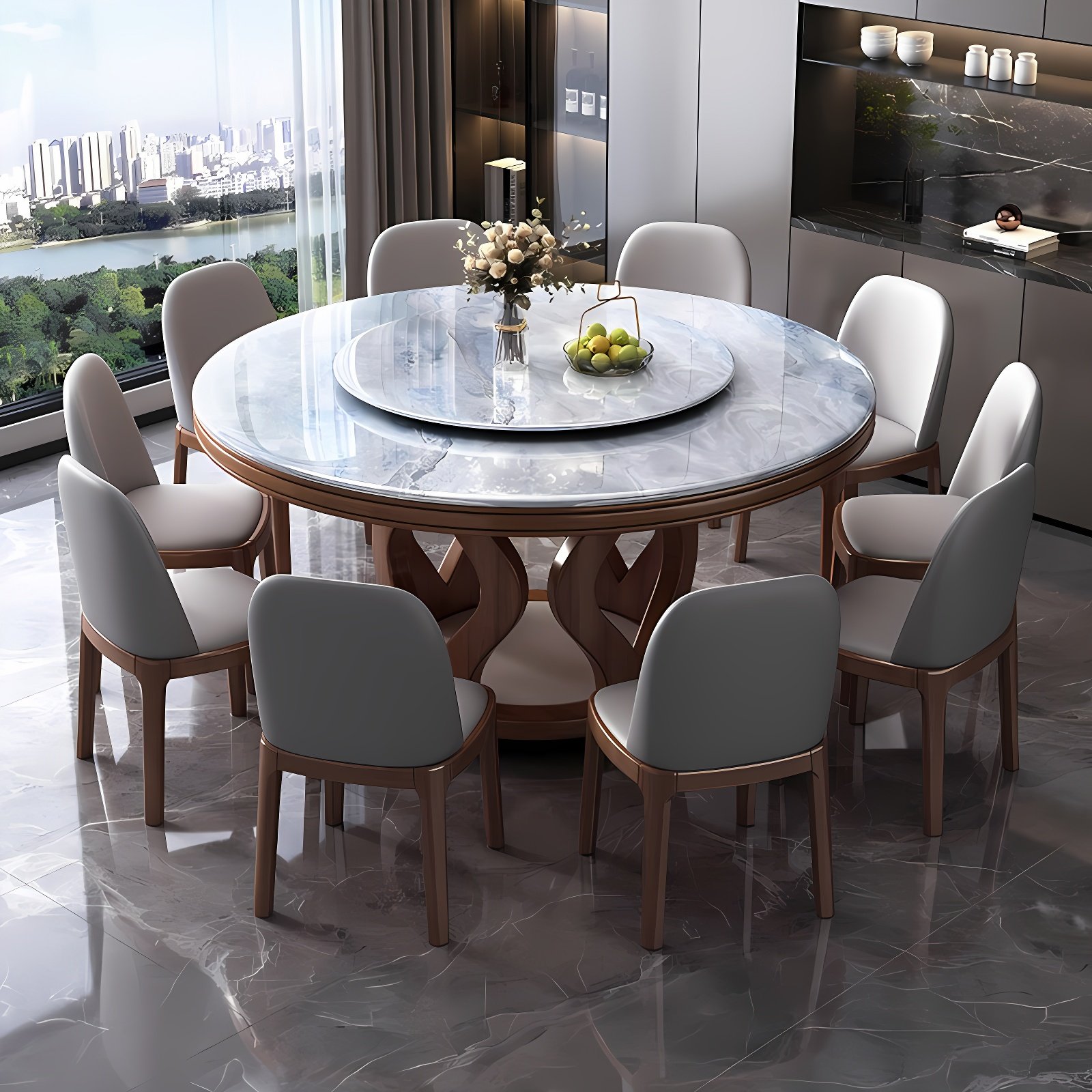 实木微晶石高档餐桌椅轻奢家用2025现代简约大理石圆形饭桌带转盘,淘宝优惠券,粉丝福利购,淘宝优惠卷