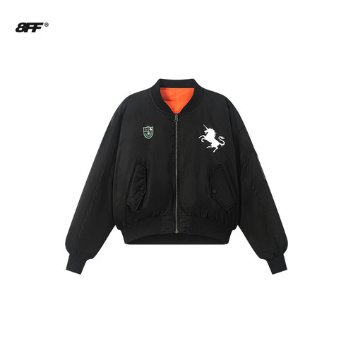 8ff大不相同/潮流双面战马刺绣保暖棉衣bomber加厚棒球棉服外套 - 图3