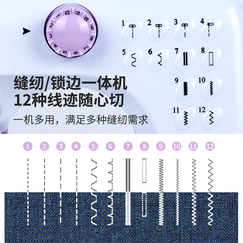 缝纫机家用电动小型迷你台式全自动多功能缝纫机吃厚带锁边裁缝机