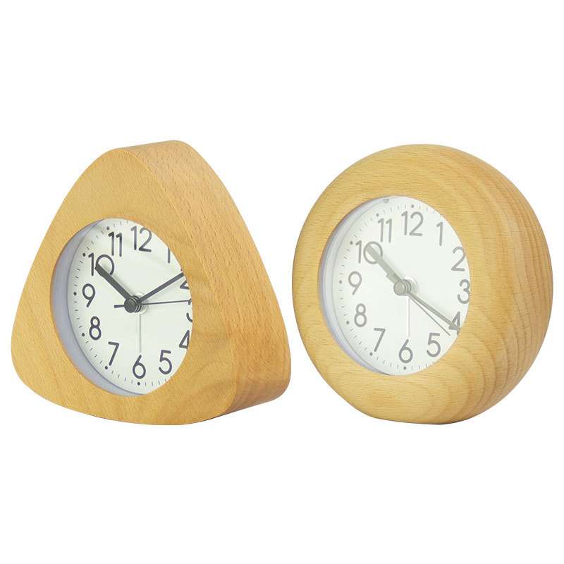 个性化钟面圆形木质闹钟创意实木懒形闹钟小夜灯静音闹多款钟面 - 图3