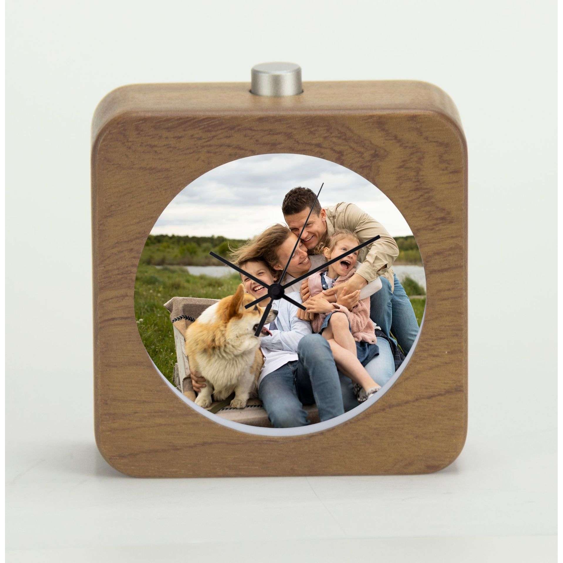 个性化钟面圆形木质闹钟创意实木懒形闹钟小夜灯静音闹多款钟面 - 图1