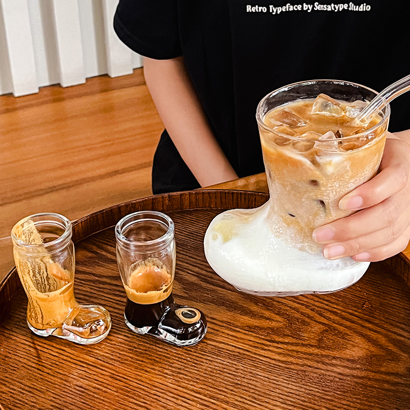 ins风网红创意靴子玻璃杯透明个性果汁饮料啤酒杯潮流咖啡冷饮杯 - 图0