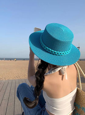 网红链条草帽女夏天出游