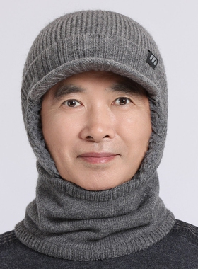 冬天中老年人帽子男护耳帽加绒加厚保暖爸爸毛线帽爷爷针织防寒帽