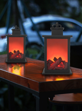 仿真壁炉创意小摆件软装工艺品烛台仿真装饰LED木炭火焰风灯
