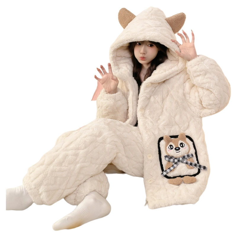 秋冬款睡衣女士三层夹棉加绒加厚冬季天保暖珊瑚绒卡通可爱家居服,淘宝优惠券,粉丝福利购,淘宝优惠卷