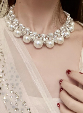 法式复古珍珠串珠choker项链