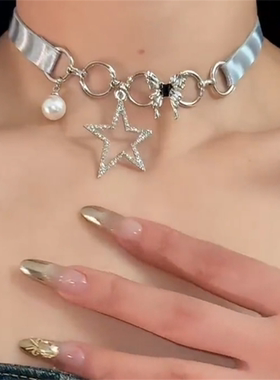 银色五角星蝴蝶项链项圈女