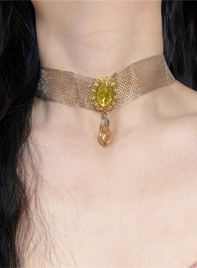 金色网纱黄宝石choker锁骨链