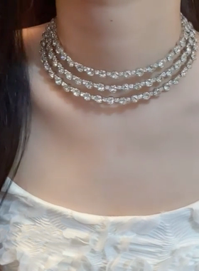 多层闪锆项链女高级感choker颈链