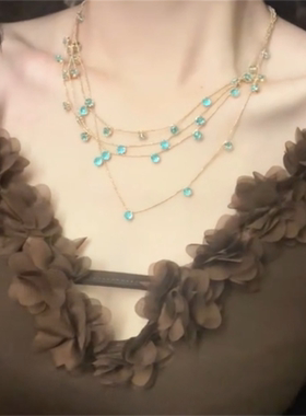 超闪蓝色锆石多层叠戴项链