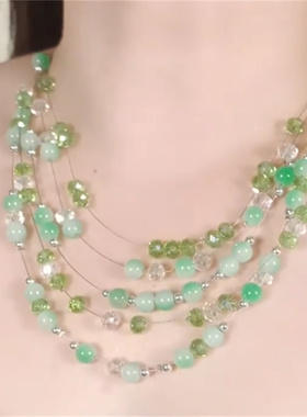 绿色水晶流苏项链波西米亚风气质