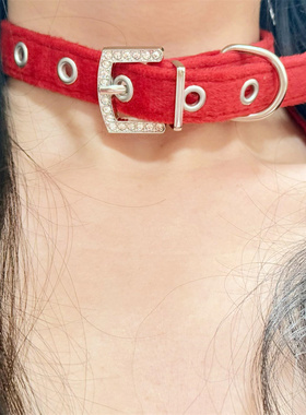 丝绒闪钻皮带扣choker项圈