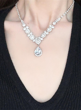 水滴锆石闪钻礼服配饰耳钉项链套