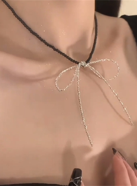 水晶蝴蝶结项链女轻奢小众颈链