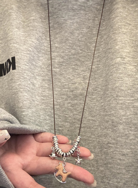 马上有钱长款皮绳项链女