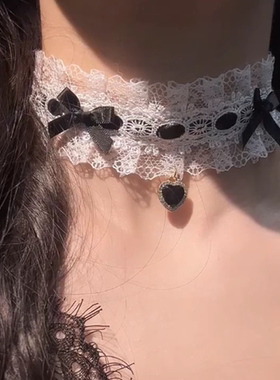 白色蕾丝蝴蝶结choker项链