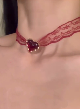 红色蕾丝choker颈链女