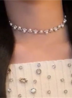 闪钻小珍珠项链锁骨链女