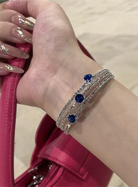 蓝色锆石镶钻多层缠绕手镯