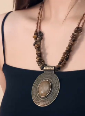 中古vintage大圆盘吊坠项链