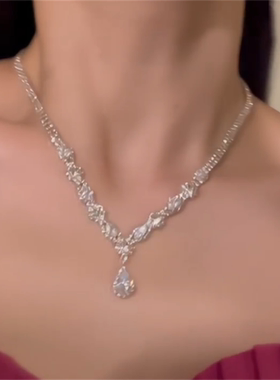 水滴闪锆礼服配饰耳钉项链