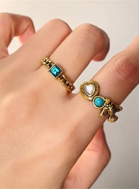 爱心飞鸟中古开口戒指女复古指环