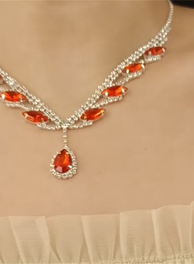 超闪重工红色水晶项链女