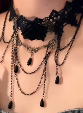 黑色蕾丝玫瑰花choker项圈