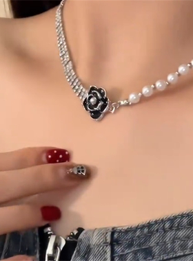 轻奢山茶花珍珠颈链女