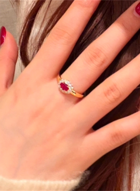 红色锆石鸽子蛋戒指女
