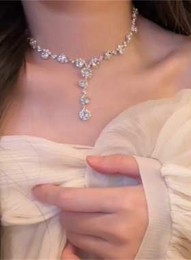 重工闪钻流苏项链耳环女