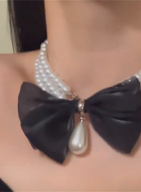 珍珠蝴蝶结项链女颈链