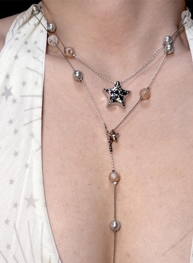 甜酷y2k双层星星串珠项链女