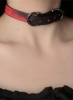 渐变红choker项圈欧美辣妹