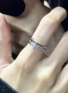 十字架双层叠戴戒指女