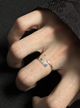 银色素戒双层宽面可调节开口戒女