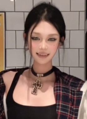 豹纹十字架项链锁骨链女