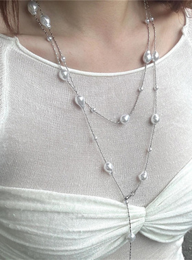 长款珍珠项链小众轻奢锁骨链