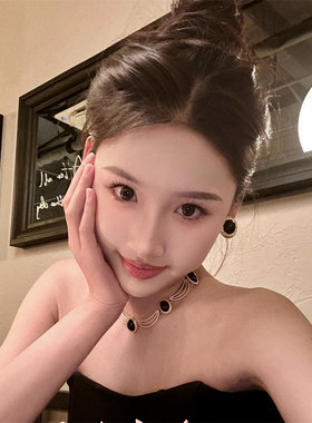 黑宝石choker脖颈链高级感复古