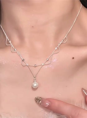 法式蕾丝珍珠吊坠项链女