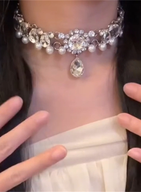 超闪水滴珍珠吊坠项链女