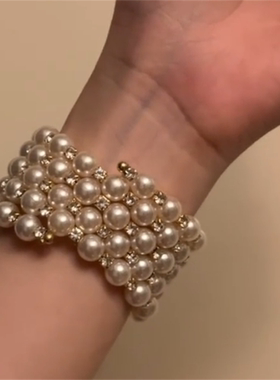 欧美重工锆石珍珠手镯女