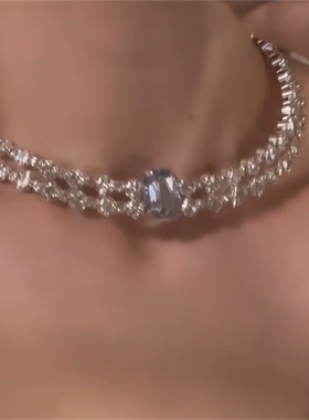 双层满钻锆石choker项链