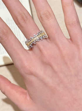 满天星银排钻雪花蕾丝戒指