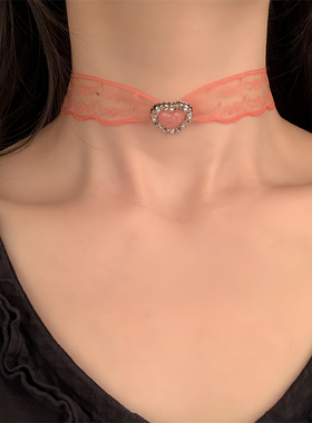 粉色蕾丝爱心choker颈链纯欲